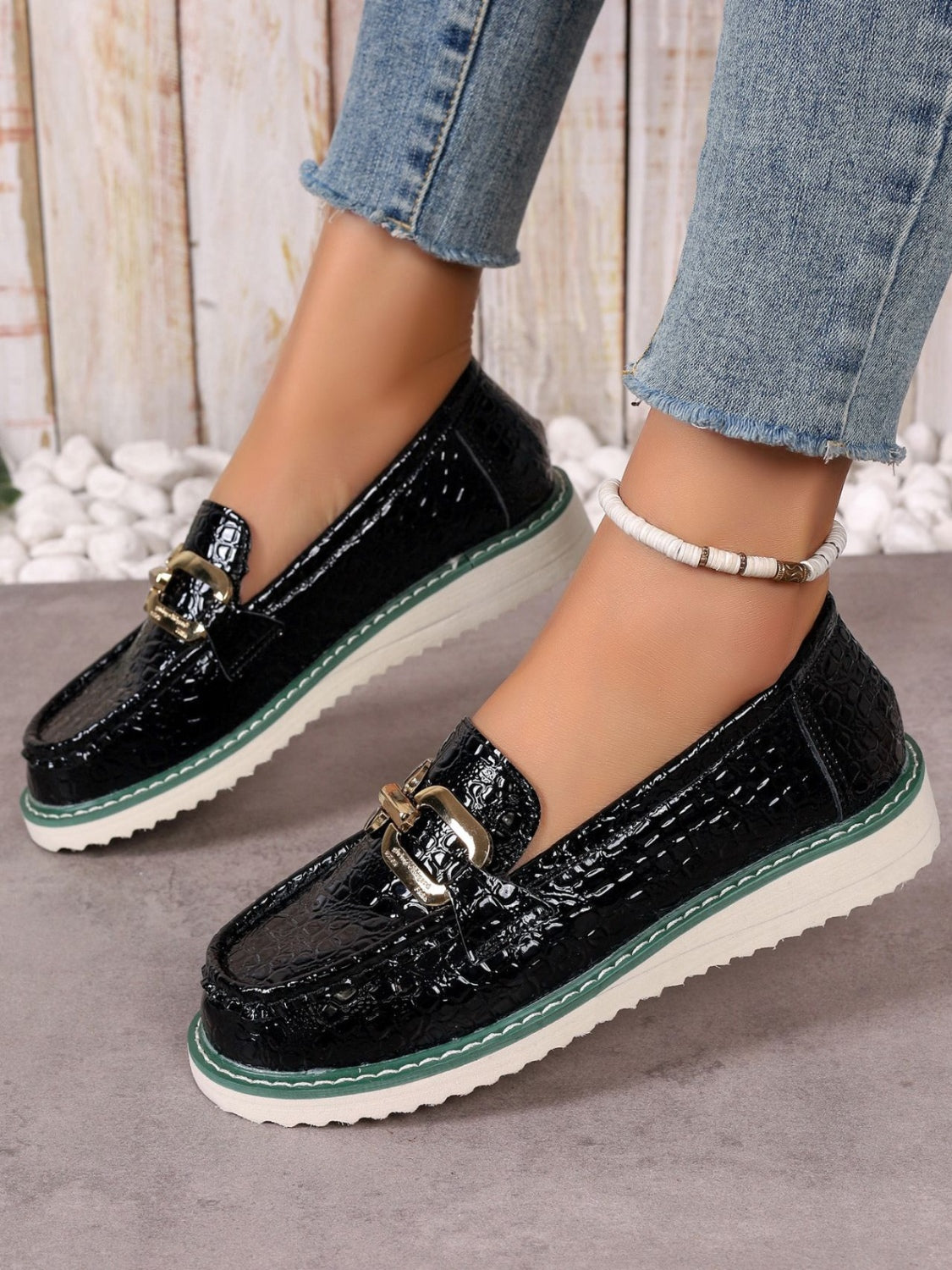 PU Leather Buckle Trim Loafers