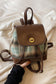 PU Leather Drawstring Plaid Backpack Bag