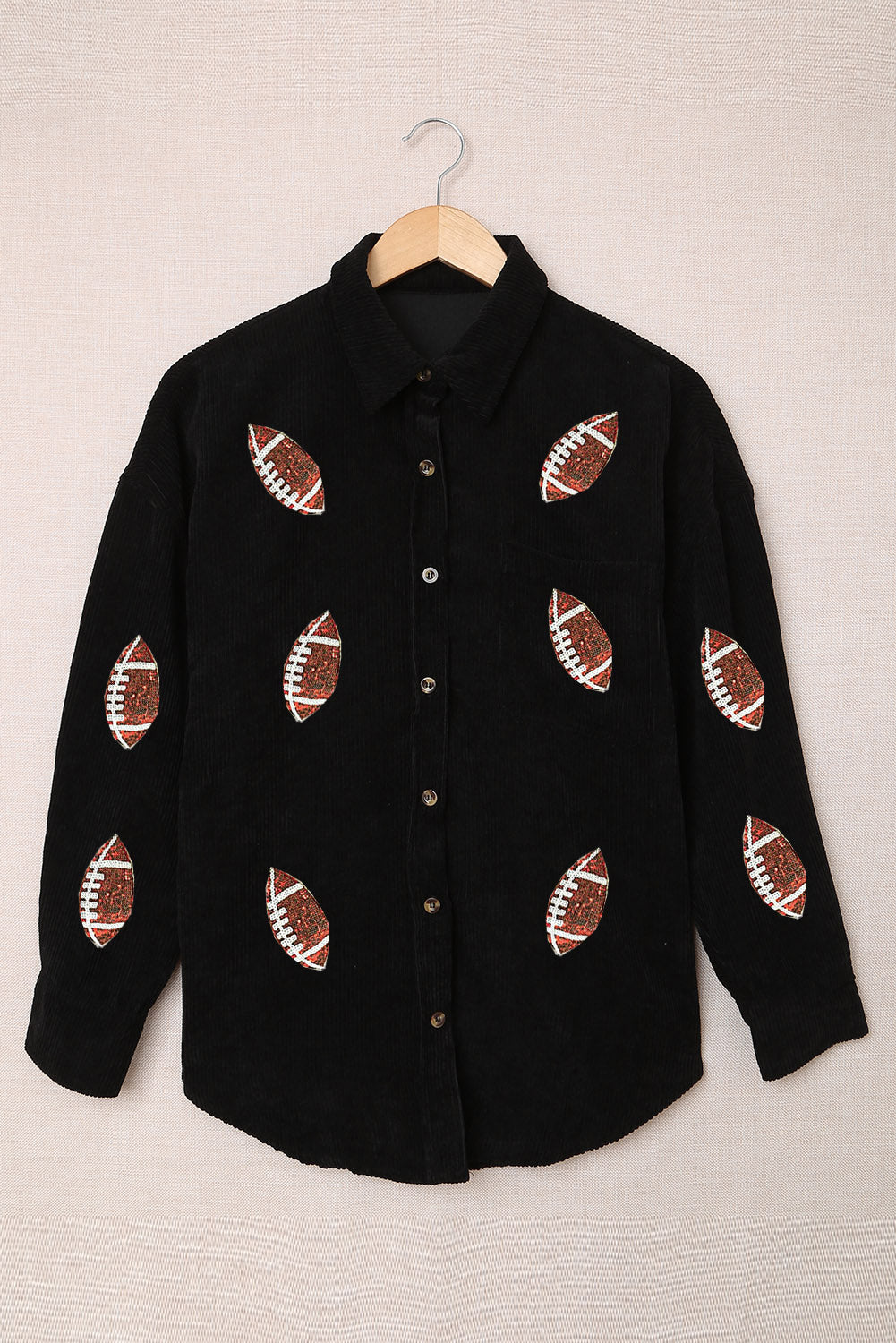 Sequin Football Button Up Long Sleeve Jacket