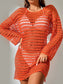 Openwork Boat Neck Long Sleeve Cover-Up