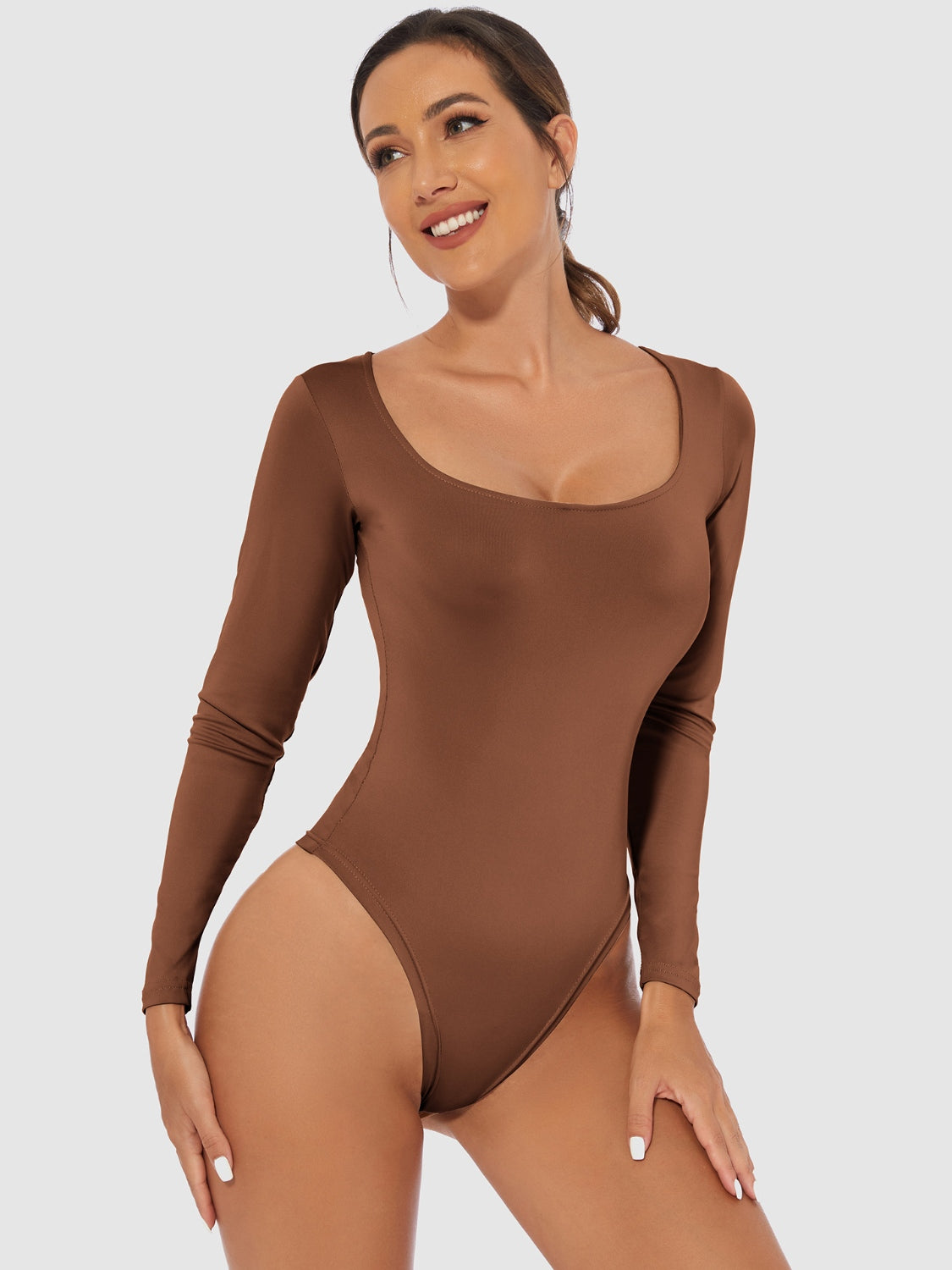 Full Size Scoop Neck Long Sleeve Bodysuit